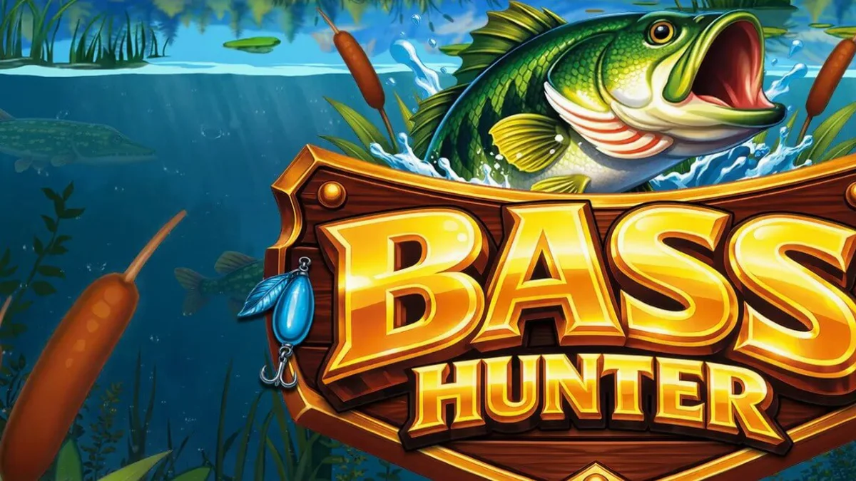 Pemandangan danau Nordik yang tenang dengan simbol memancing di slot Bass Hunter