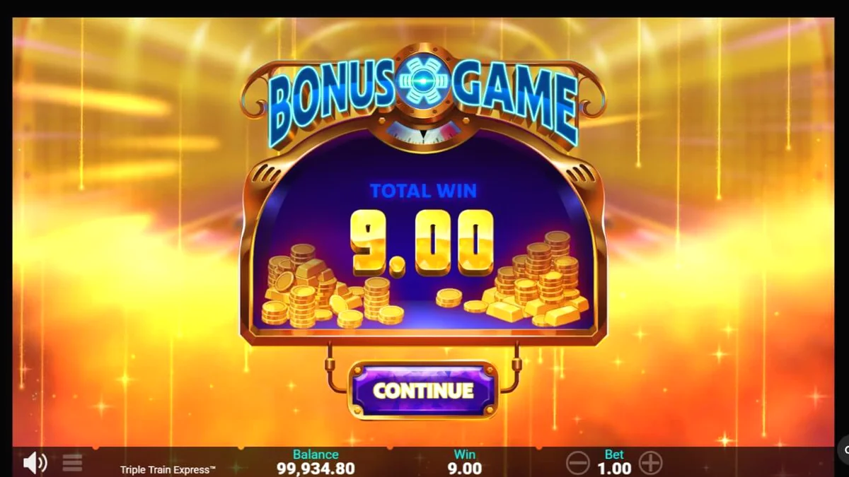 Tampilan visual futuristik slot Triple Train Express dengan kereta neon